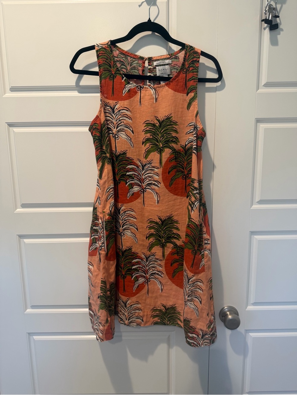 Nicole Miller European Flax 100% Linen A-Line Tropical Mini Dress Size Small